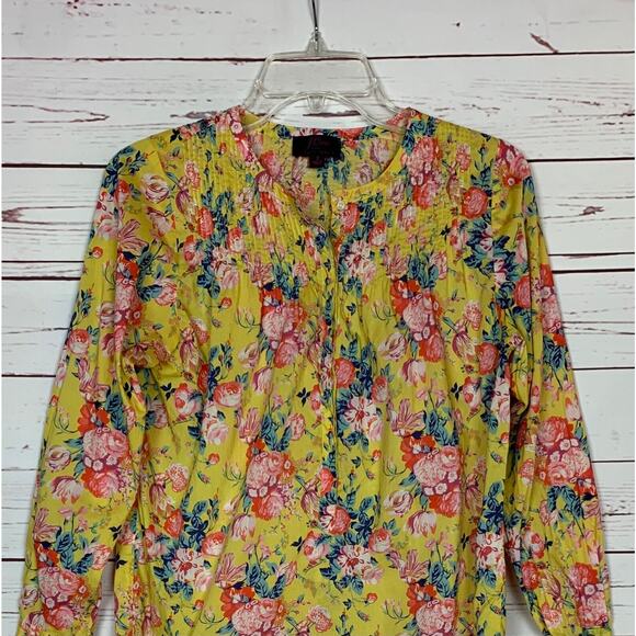 J.Crew Liberty Fabrics Women's Size 2 Yellow Floral Long Sleeve Button Top Shirt - Picture 3 of 12